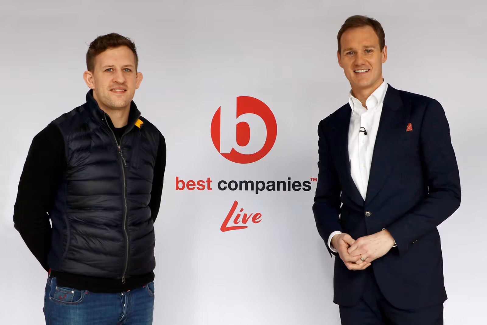 Presenter Dan Walker and Modern Milkman's Simon Mellin at Best Companies Live