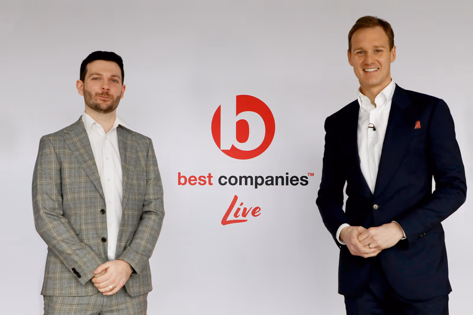 Presenter Dan Walker and Rocketmill's Joe Buzzard at Best Companies Live