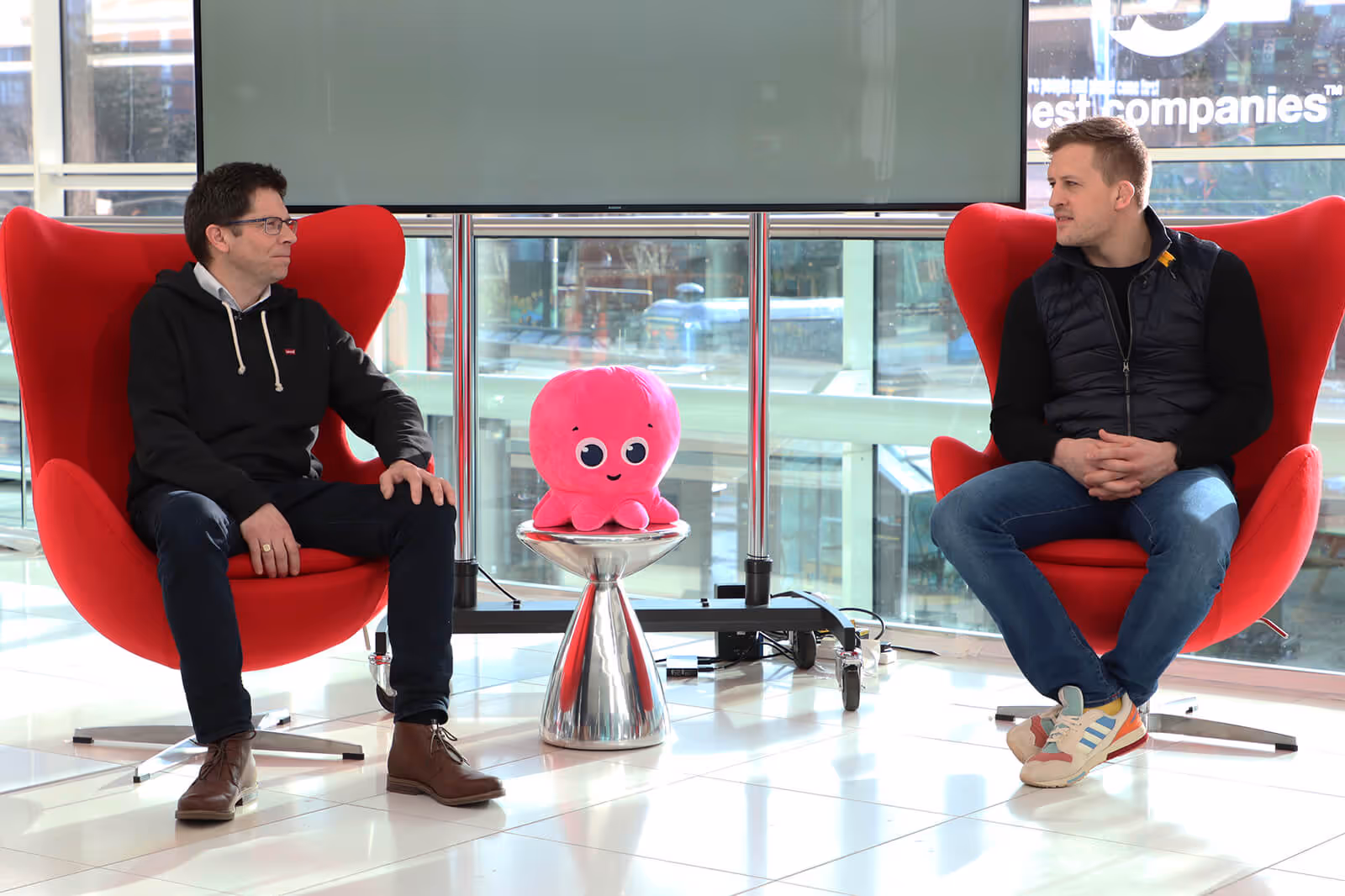 Octopus Energys Phil Steele and Modern Milkman's Simon Mellin onset during Best Companies Live