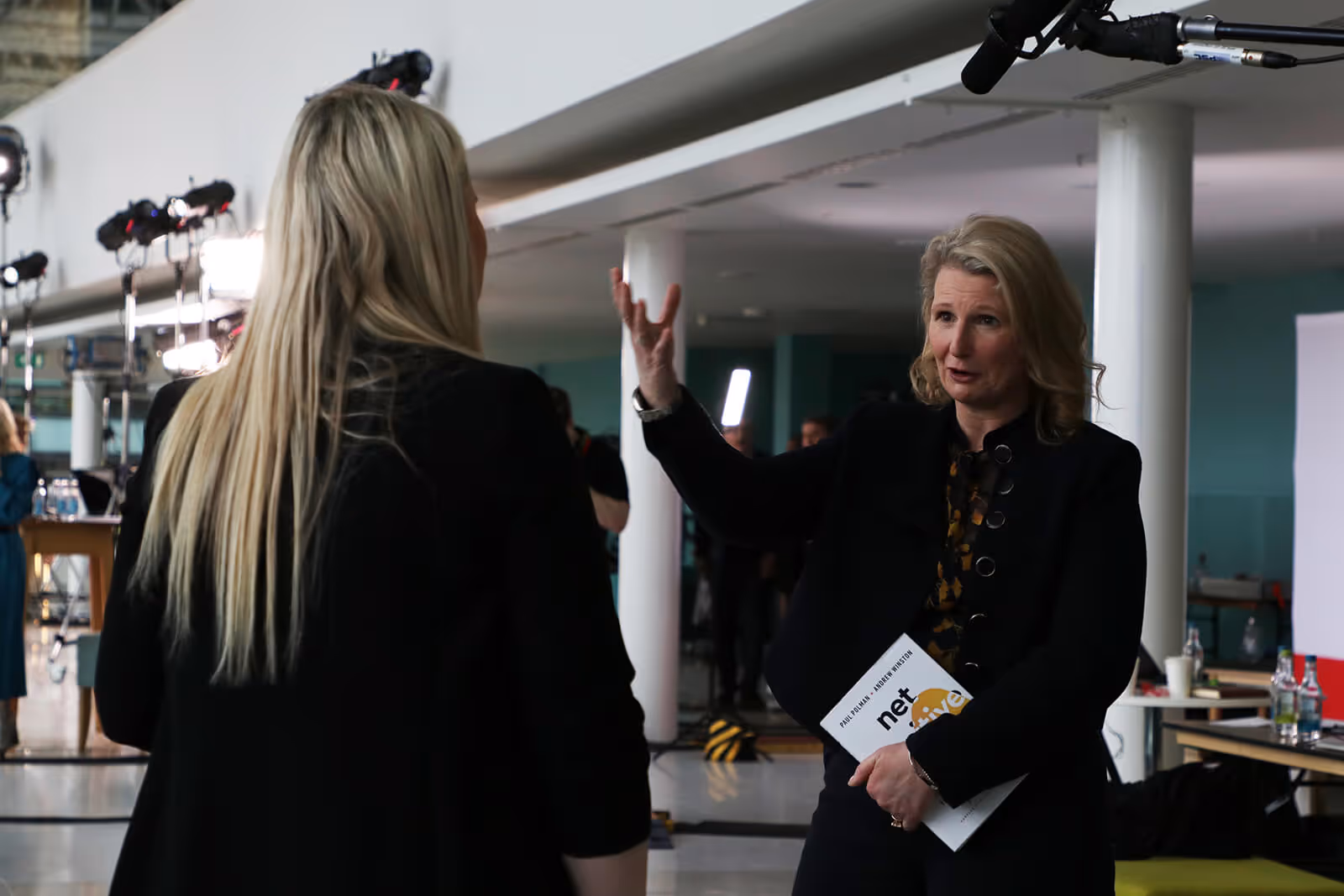 AWE's Allison Atkinson being interviewed backstage at Best Companies Live