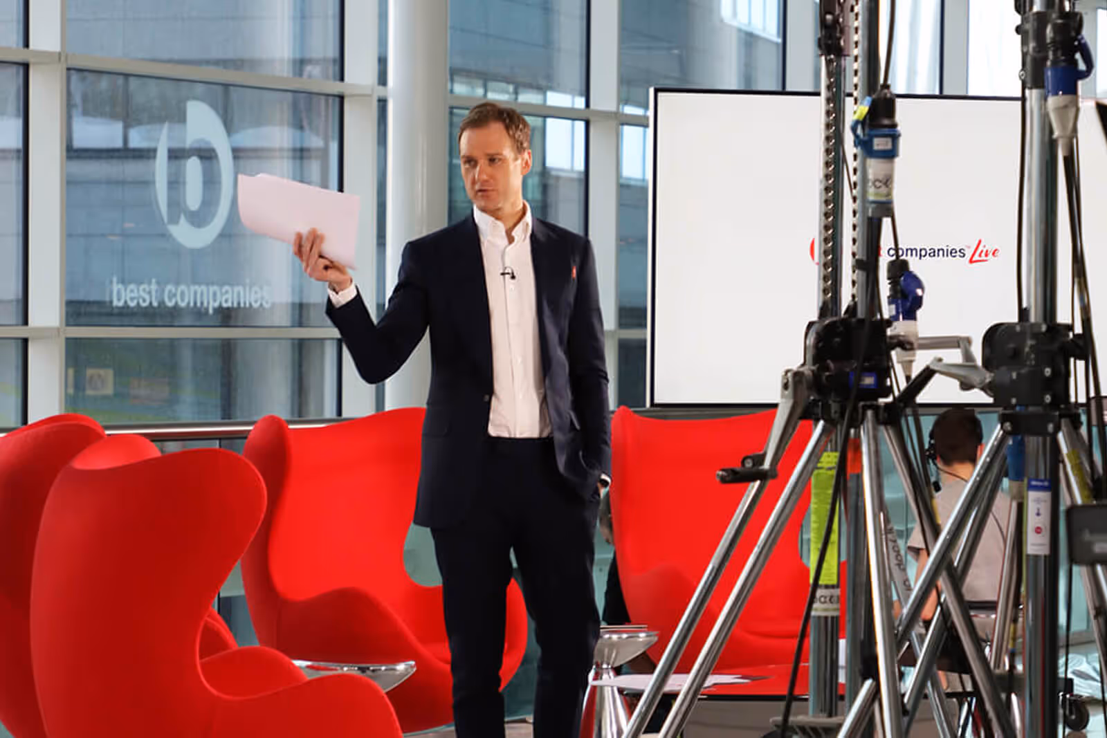 Presenter Dan Walker on the set of Best Companies Live