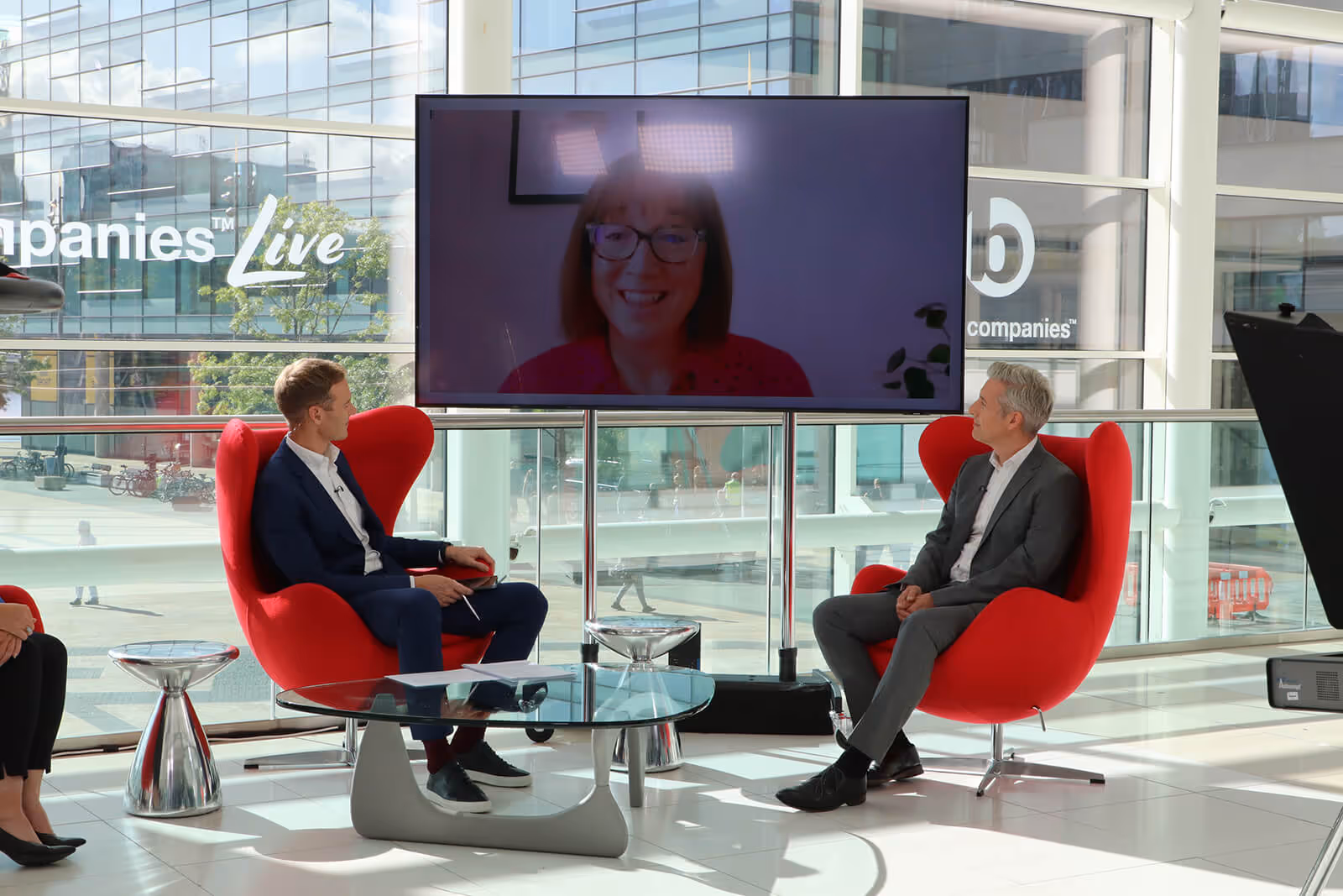 Andy McKinlay of NHS Business Services Authority and host Dan Walker on set at Best Companies Live