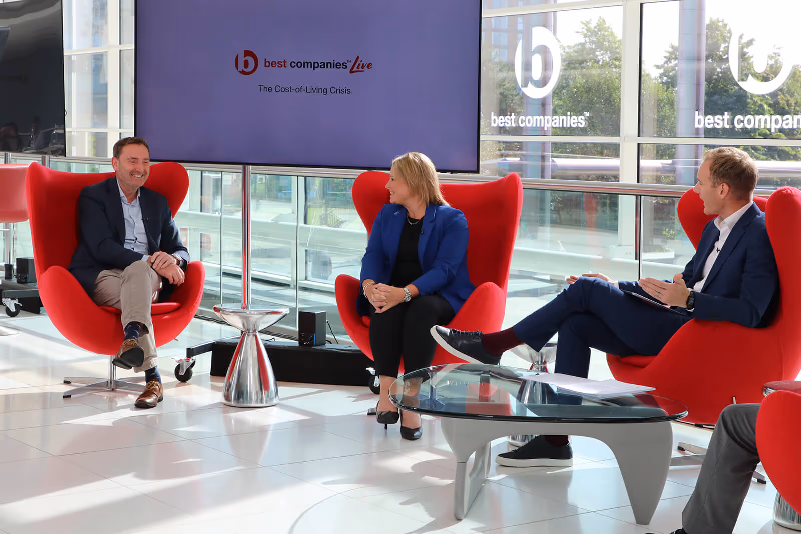 Guests on set during The Cost of Living Crisis Best Companies Live insight session