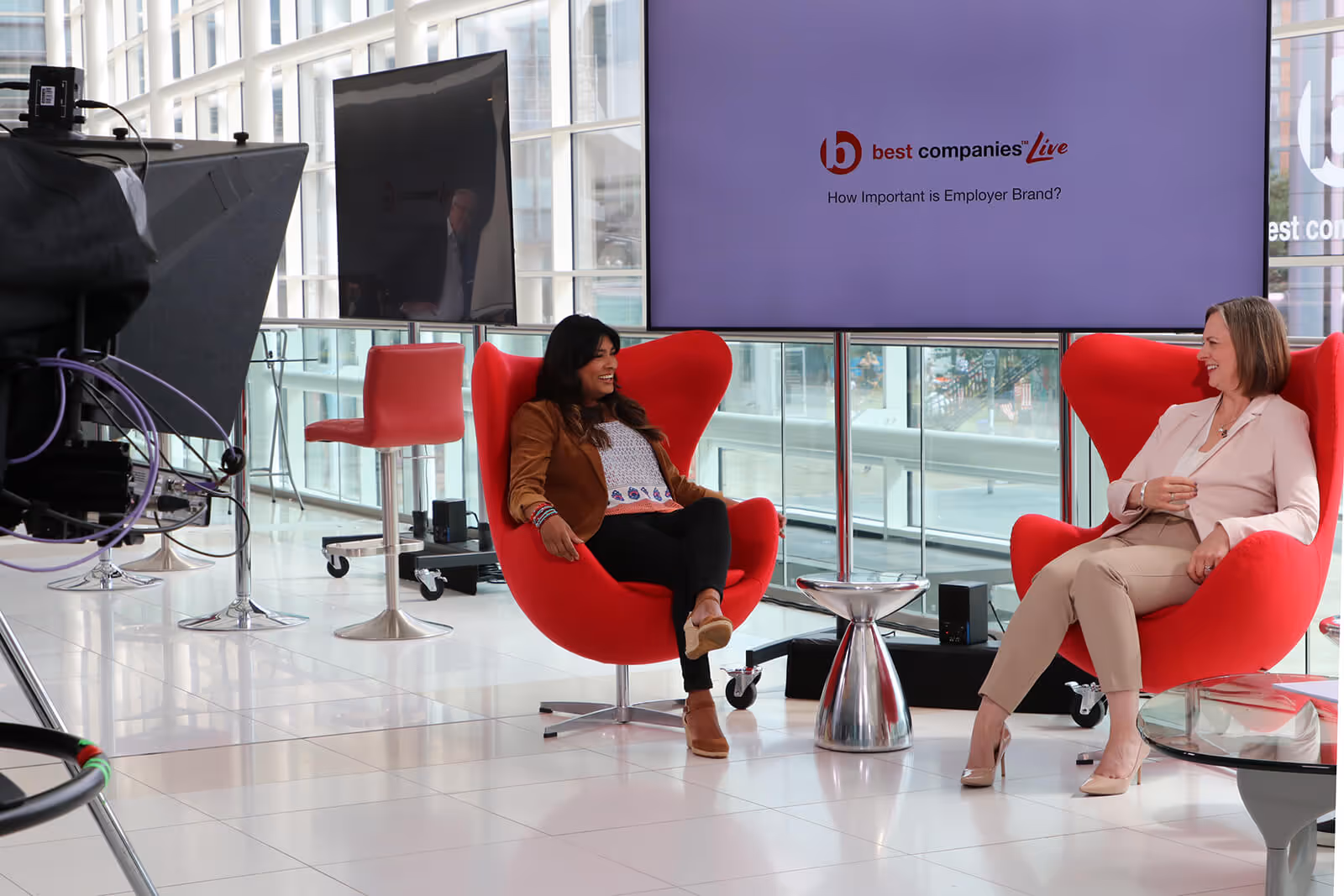 Mowgli Street Food's Nisha Katona and Jo Barnes of the Sewell Group during Best Companies Live How Important is Employer Brand? insight session