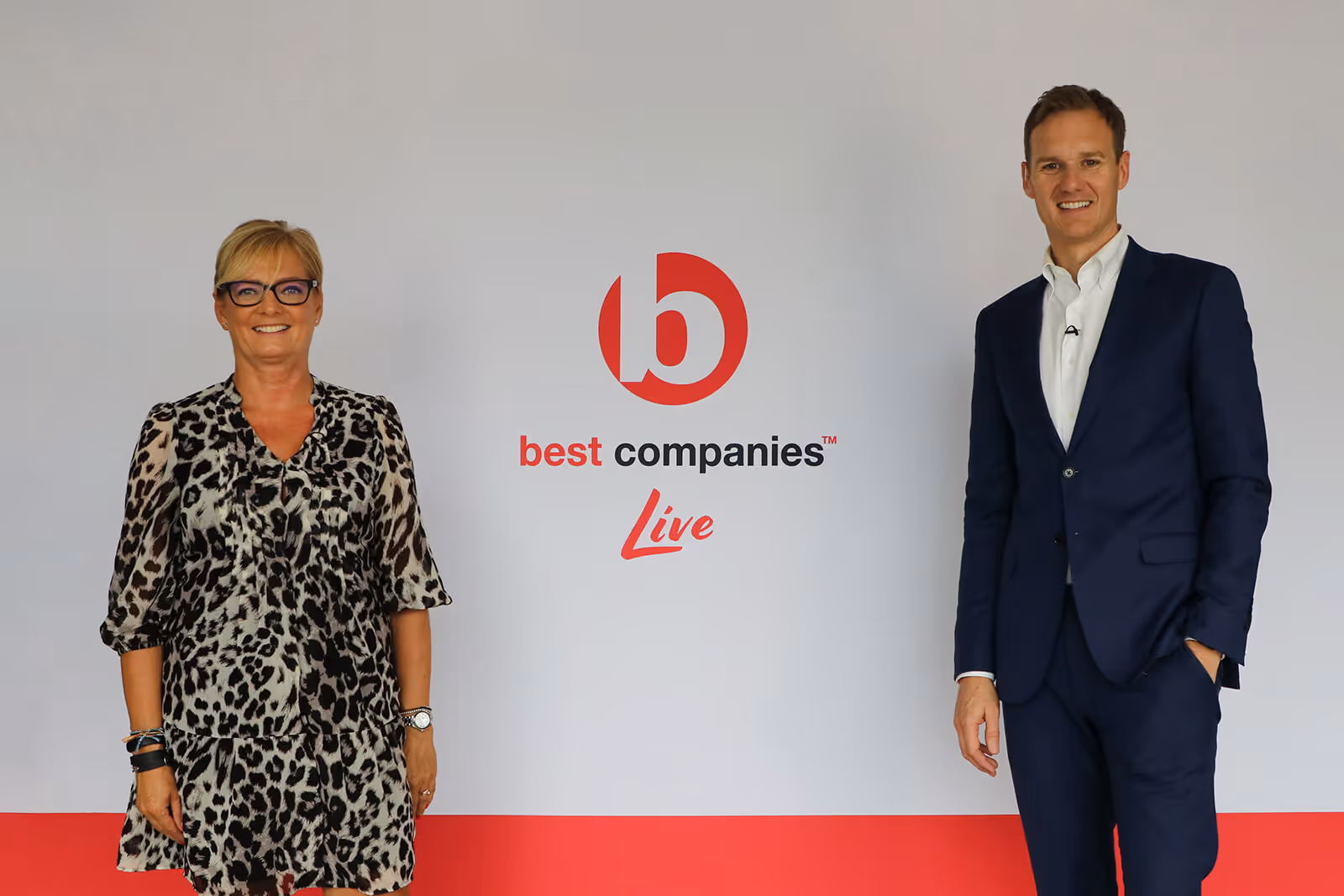 ISG's Jane Falconer with Best Companies Live host Dan Walker