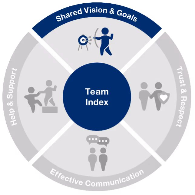 Team Index circle with Shared Vision and Goals icon highlighted.