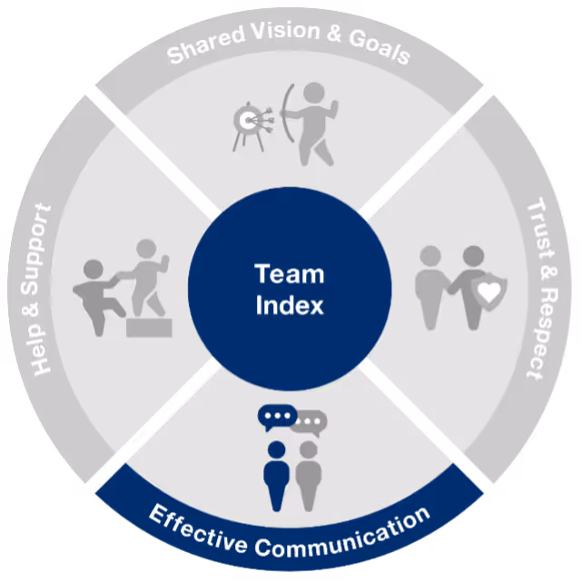 Team Index circle with Effective Communication icon highlighted.