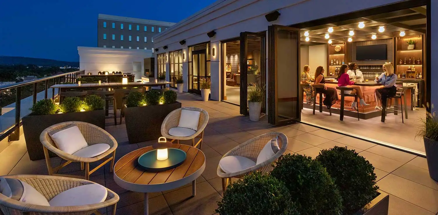 rooftop patio and bar at Baker and Able in Huntsville