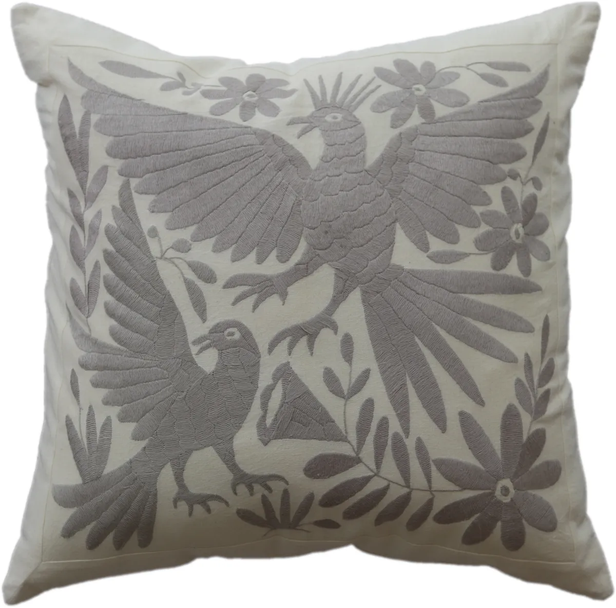 Square cushion cover, hand-embroidered, made in Mexico.