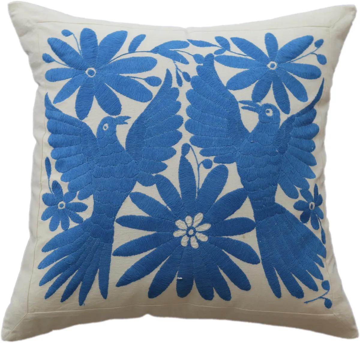 Square cushion cover, hand-embroidered, made in Mexico.