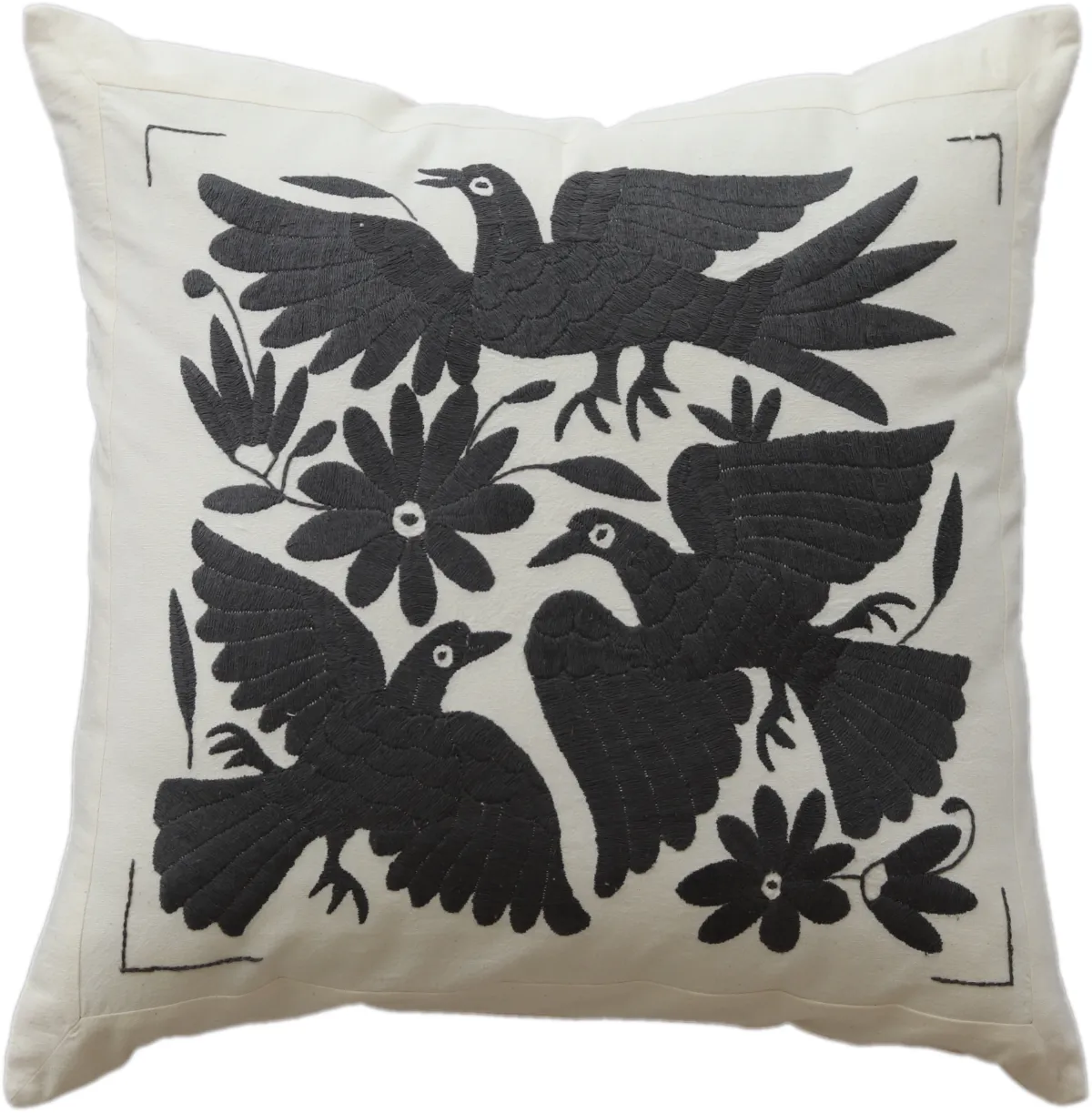 Square cushion cover, hand-embroidered, made in Mexico.