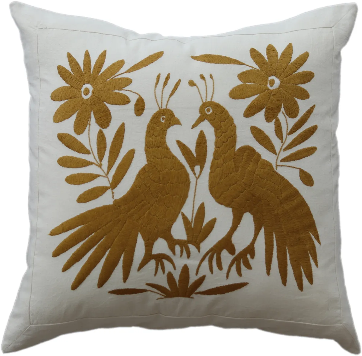 Square cushion cover, hand-embroidered, made in Mexico.