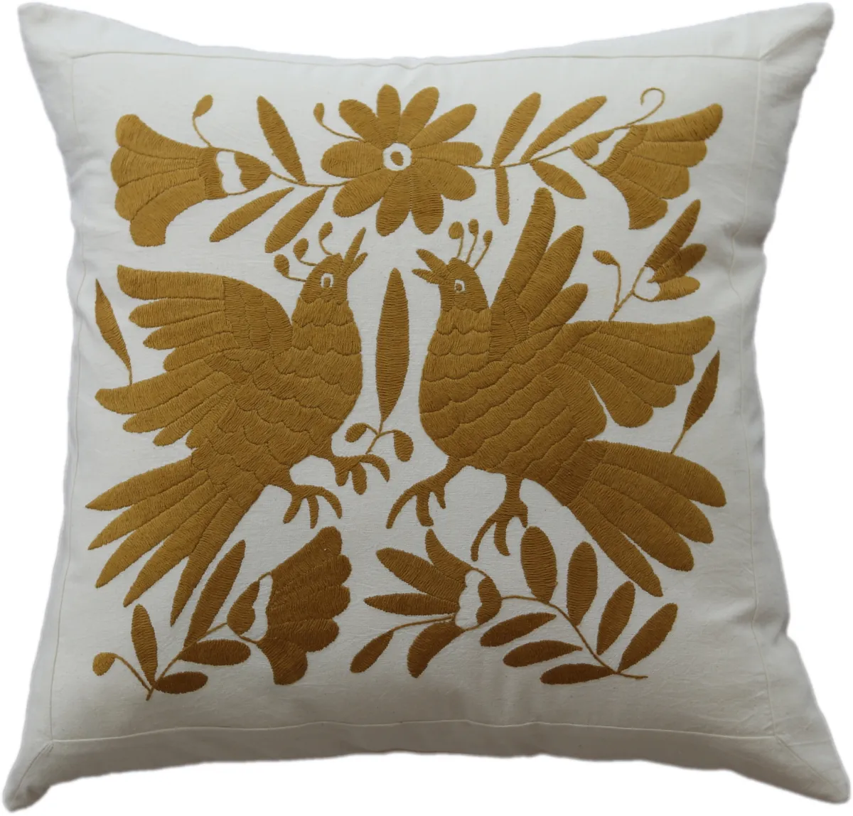 Square cushion cover, hand-embroidered, made in Mexico.
