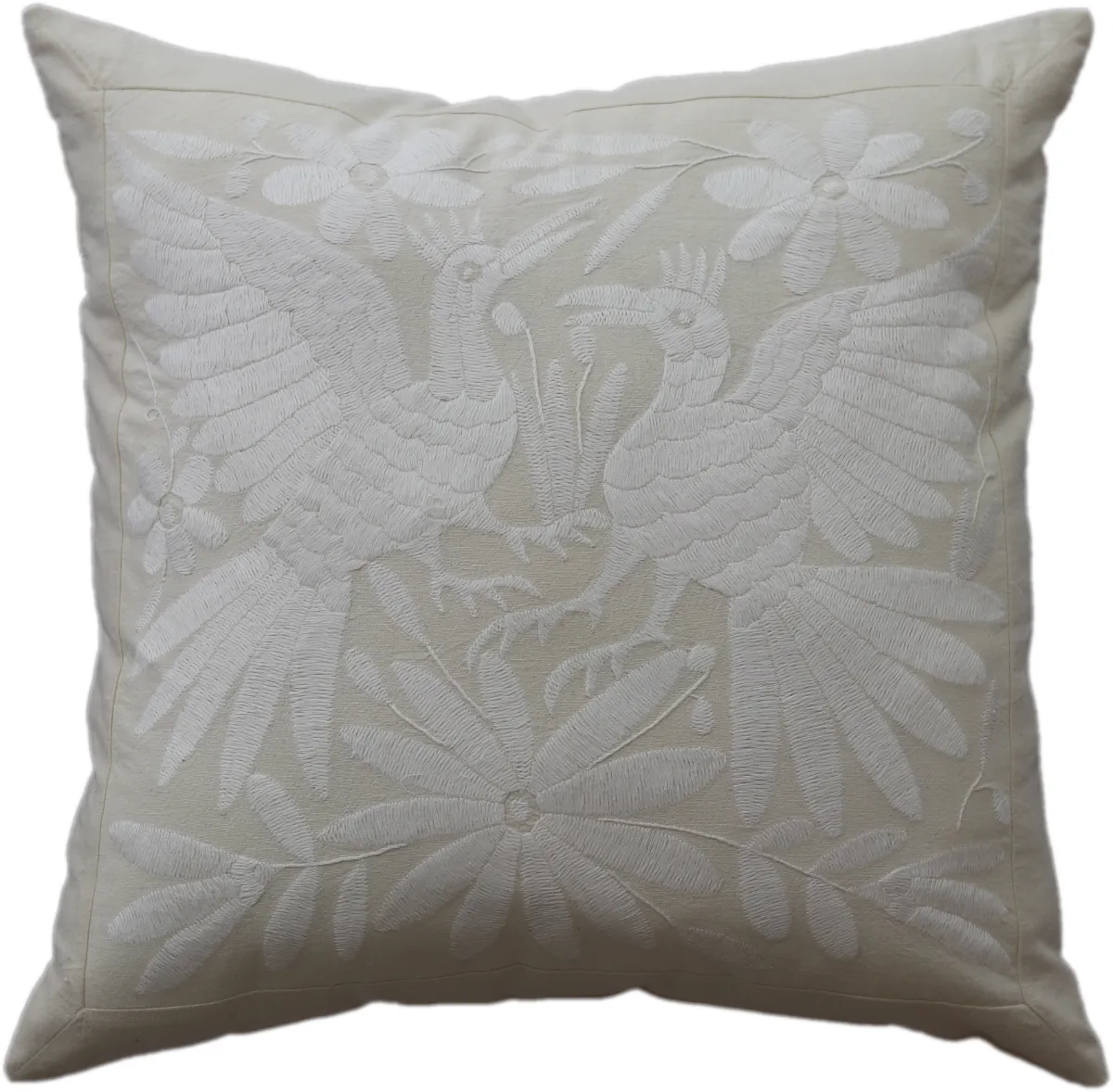 Square cushion cover, hand-embroidered, made in Mexico.