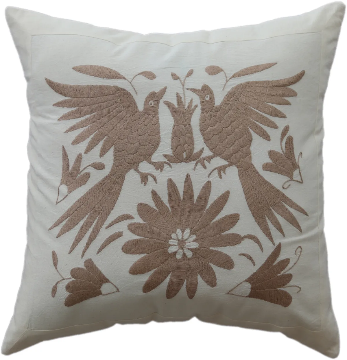 Square cushion cover, hand-embroidered, made in Mexico.