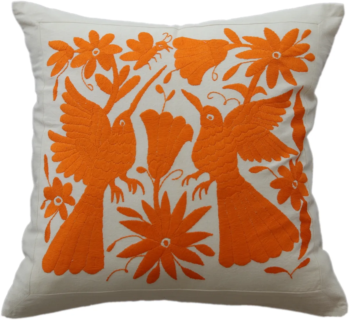 Square cushion cover, hand-embroidered, made in Mexico.