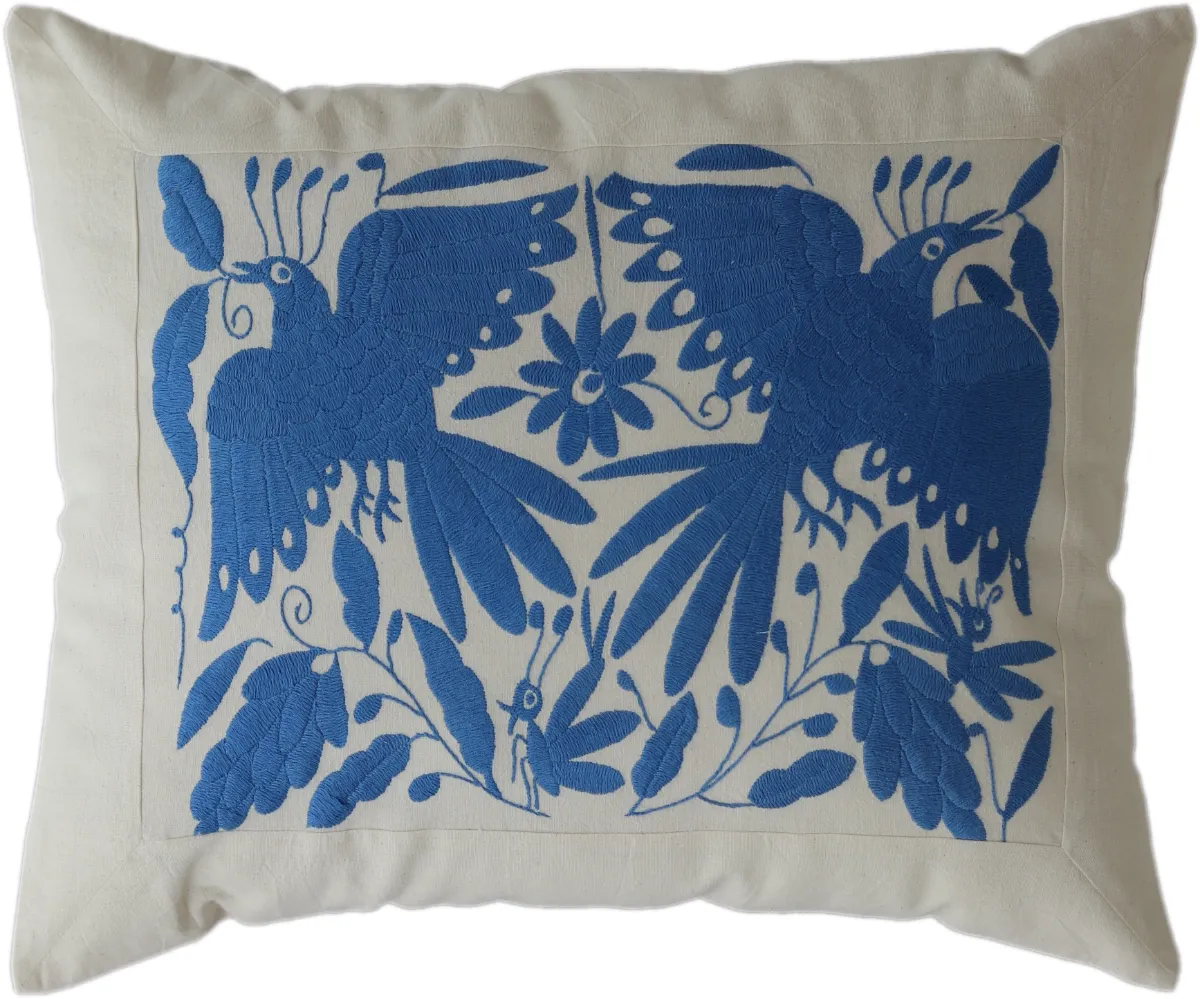 Rectangular cushion cover, hand-embroidered, made in Mexico.