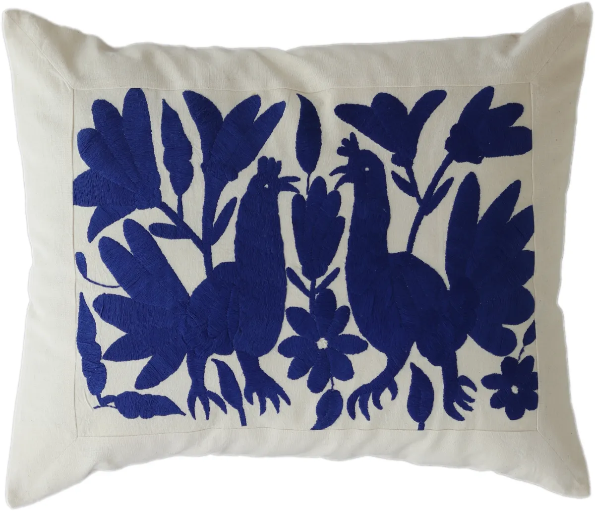 Hand-embroidered rectangular cushion cover, made in Mexico.