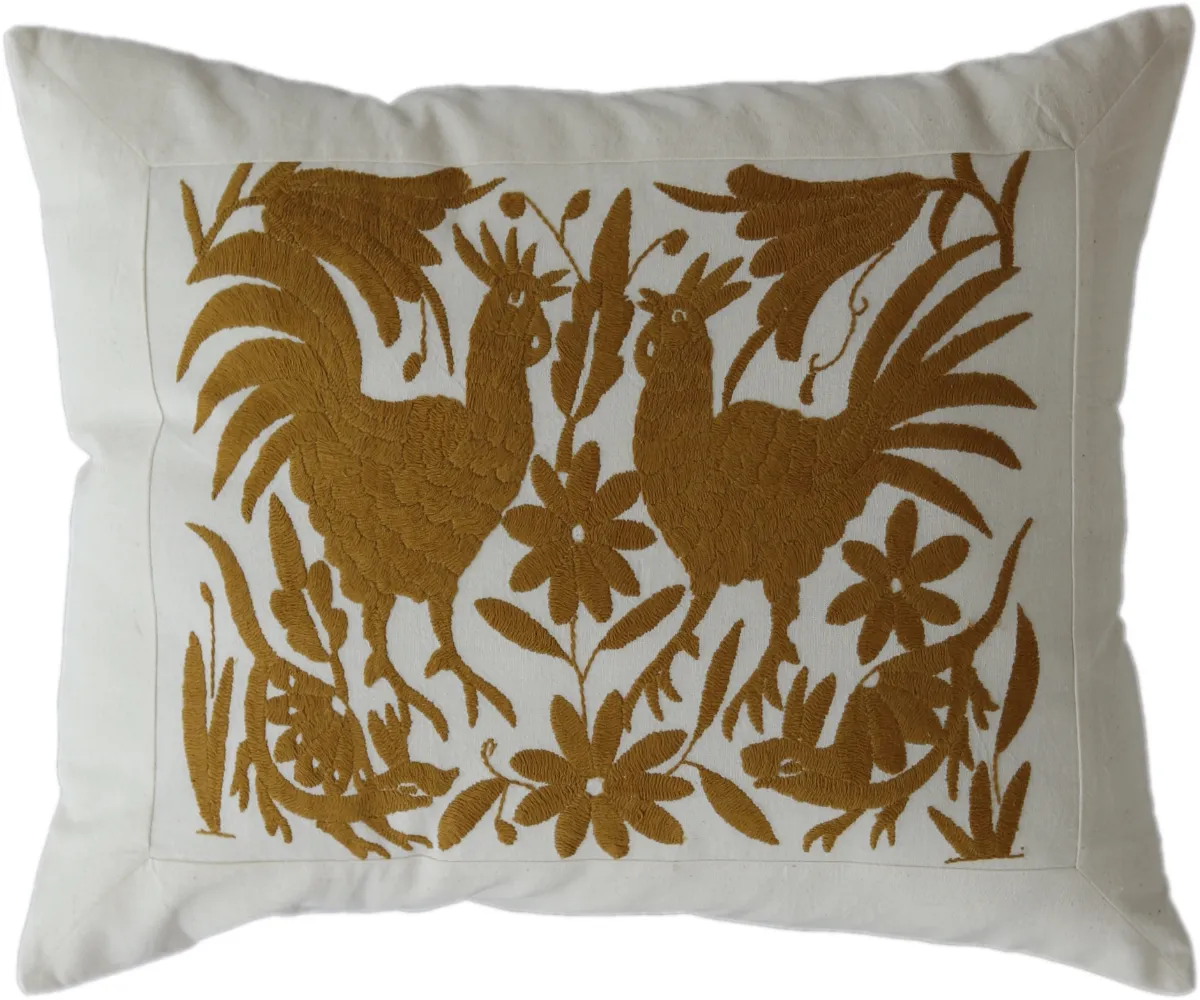 Rectangular cushion cover, hand-embroidered, made in Mexico.