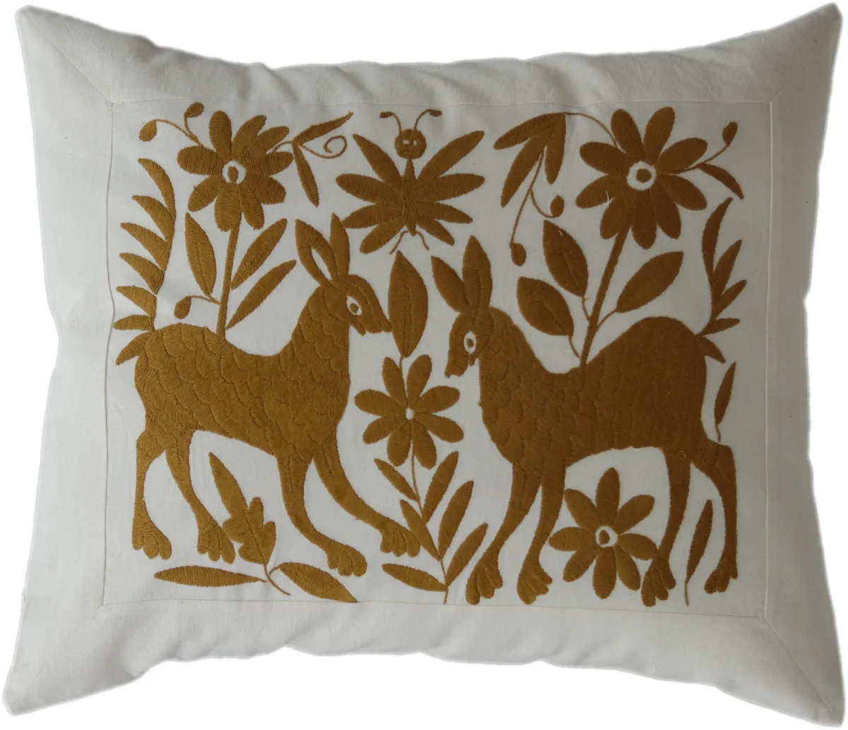 Rectangular cushion cover, hand-embroidered, made in Mexico.