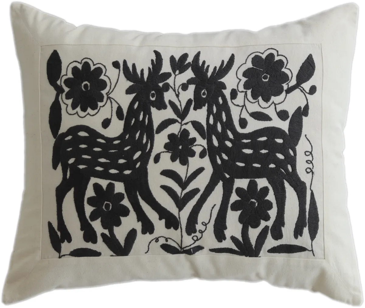 Rectangular cushion cover, hand-embroidered, made in Mexico.
