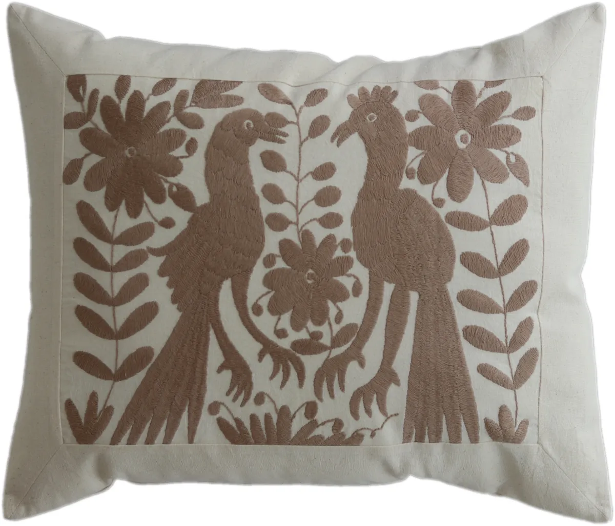 Rectangular cushion cover, hand-embroidered, made in Mexico.