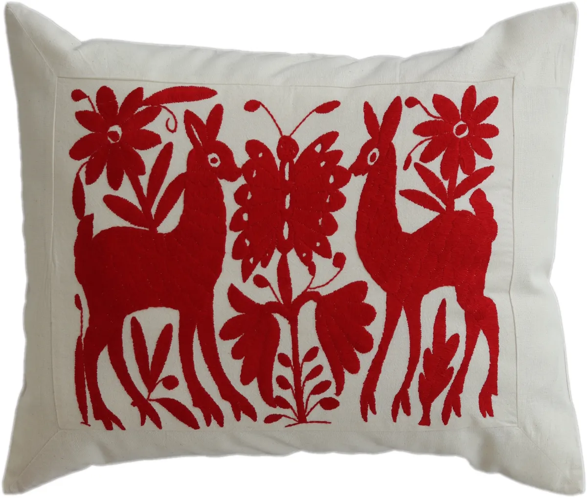 Rectangular, hand-embroidered cushion cover, made in Mexico.
