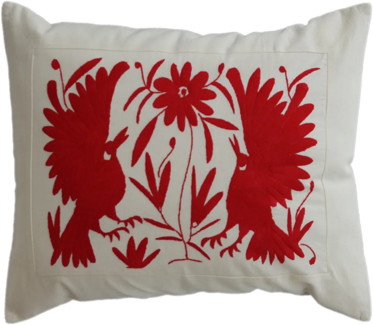 Rectangular cushion cover, hand-embroidered, made in Mexico.