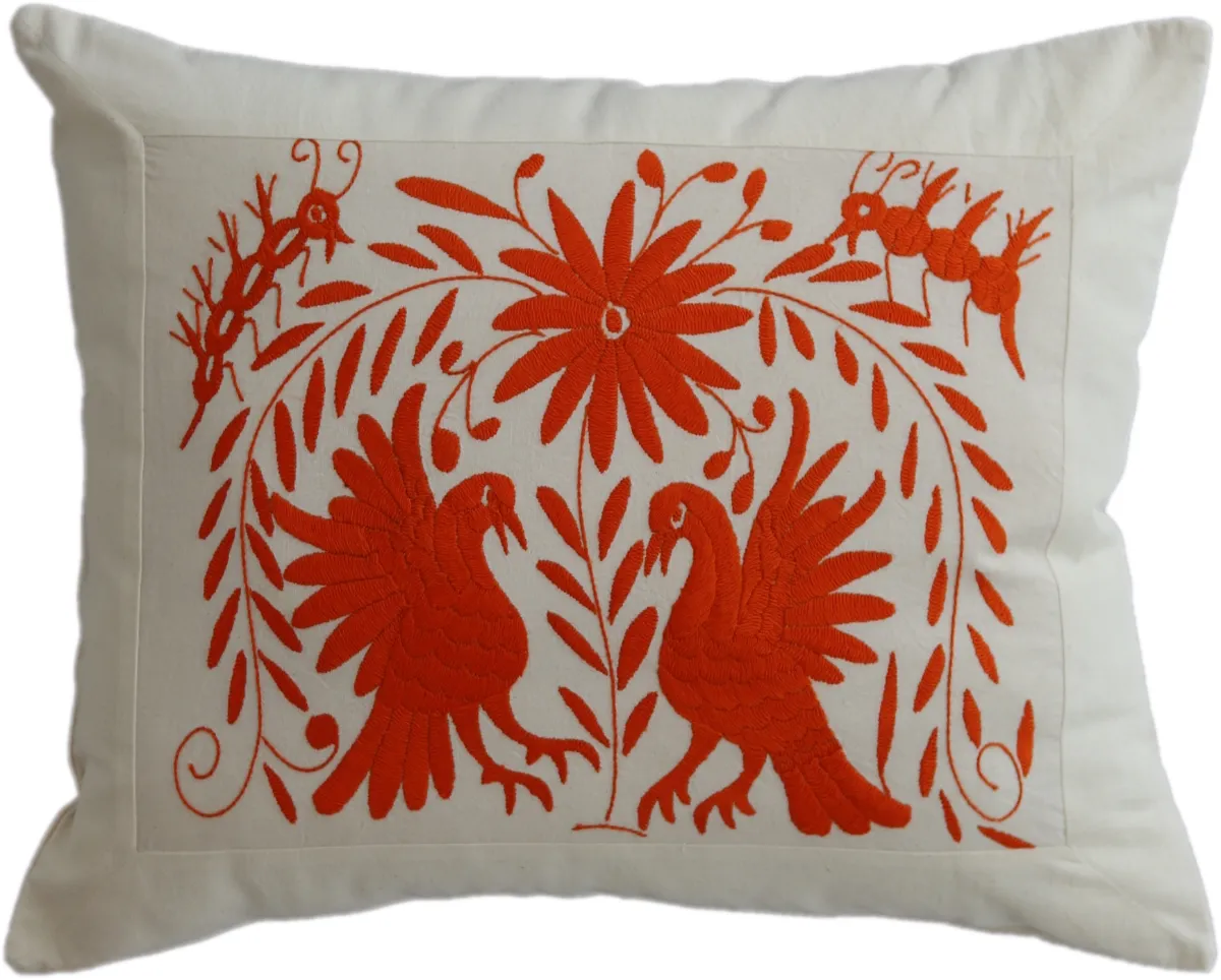 Rectangular, hand-embroidered cushion cover, made in Mexico.