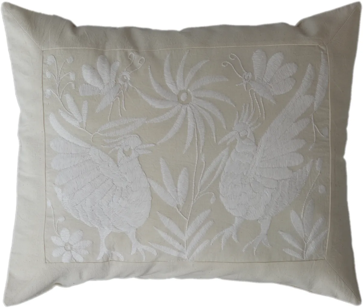 Rectangular cushion cover, hand-embroidered, made in Mexico.