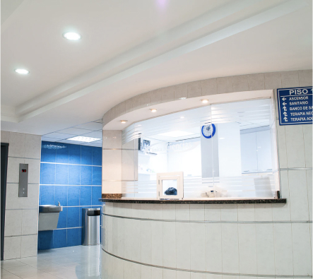 Reception counter in a healthcare facility