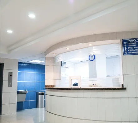Reception desk inside a healthcare facility