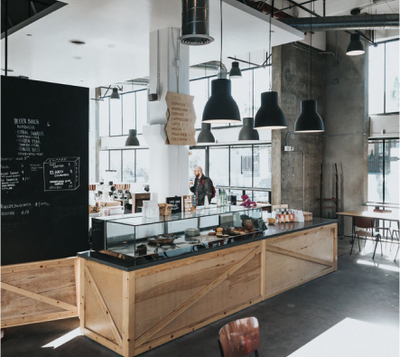 Cafe counter and dining area