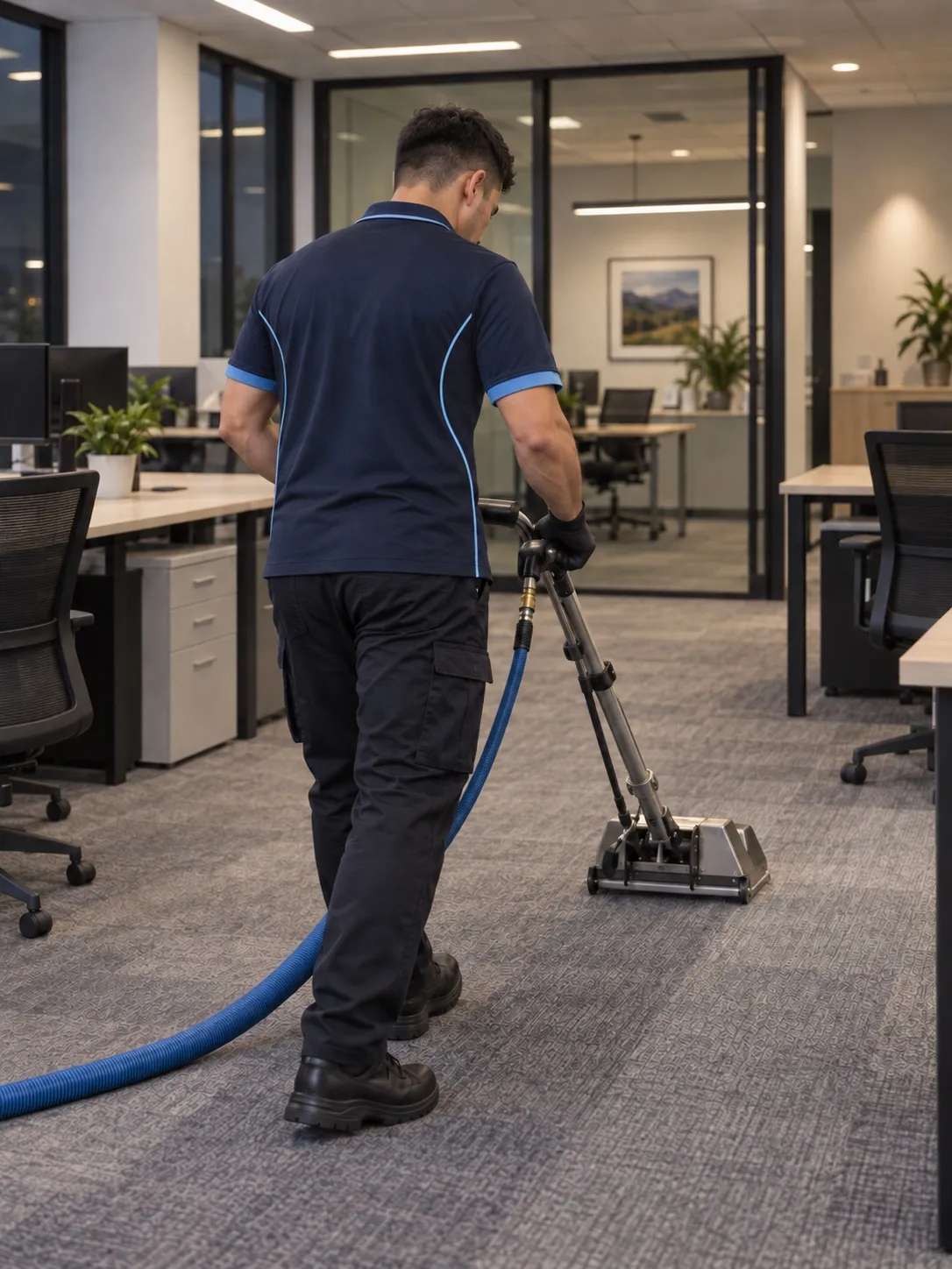 Professional commercial carpet cleaning in an office