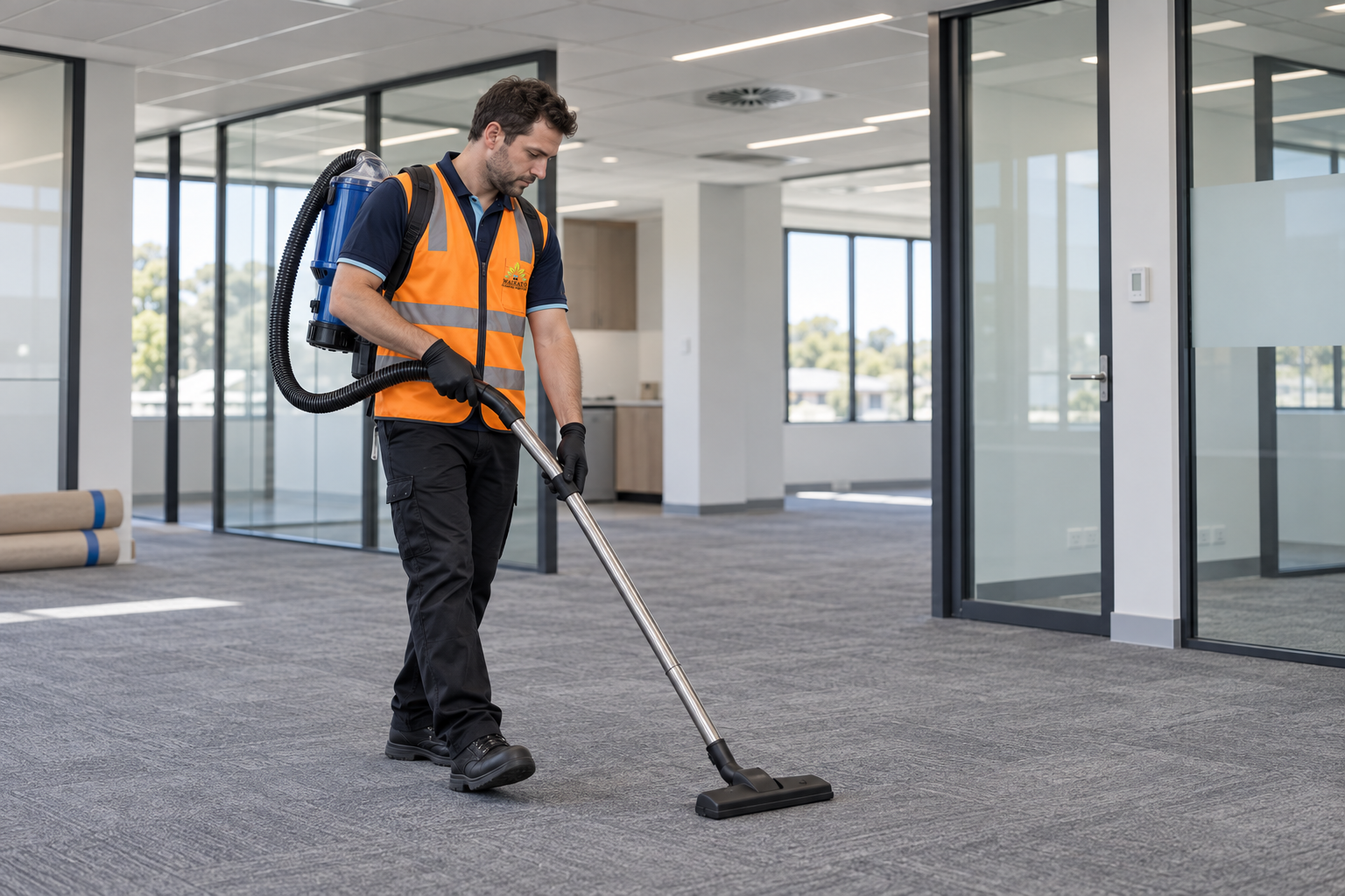 Commercial interior prepared for post-construction cleaning