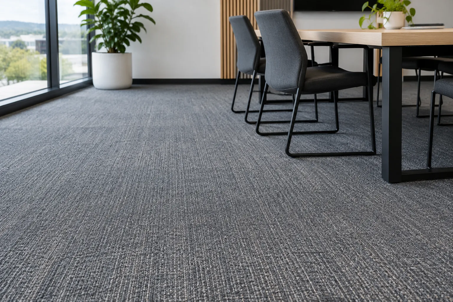 Low-moisture carpet cleaning in a finished commercial space