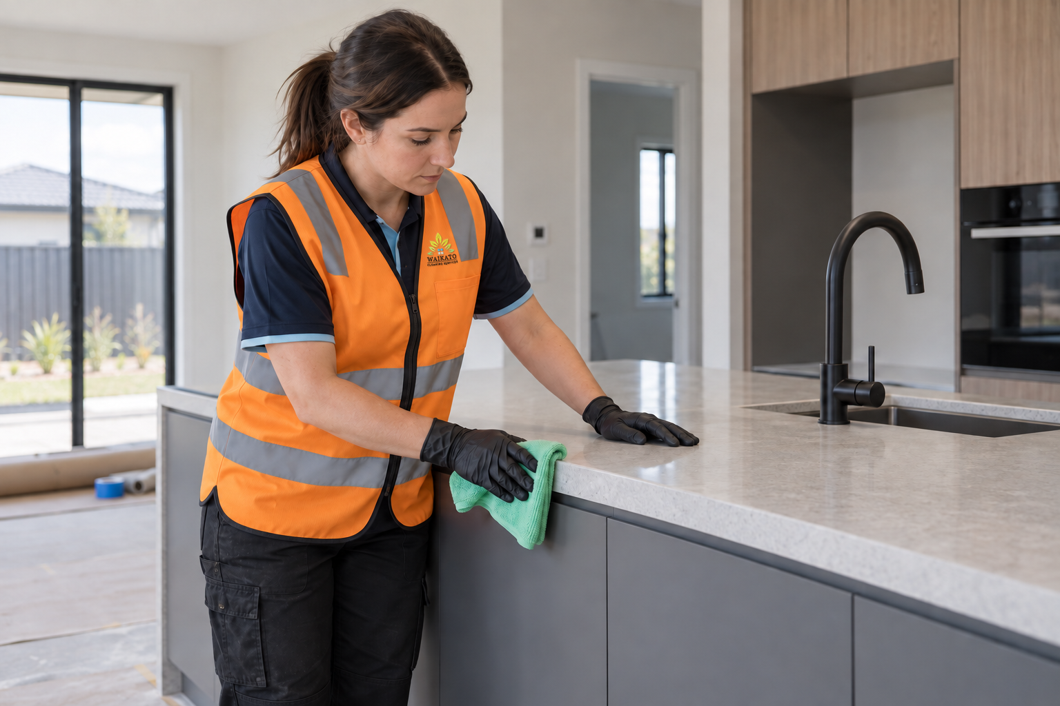 Detailed post-construction clean in a newly completed interior