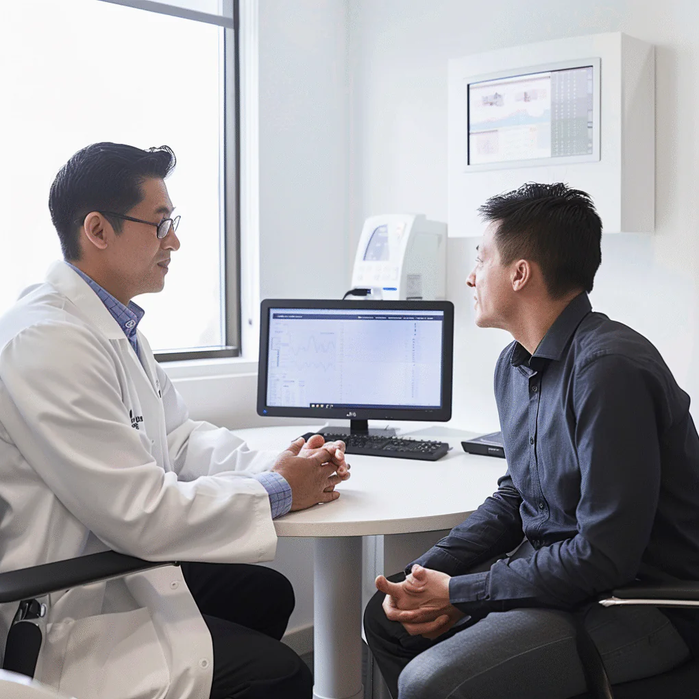 Doctor consulting with a patient in a medical examination room