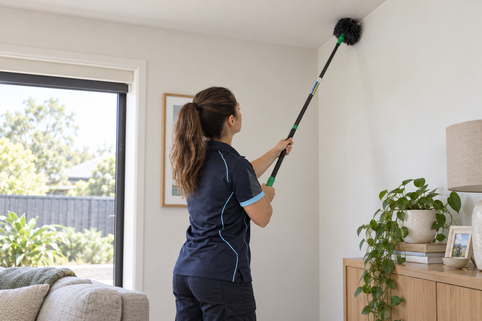 Cleaner completing an end of tenancy clean in an empty home