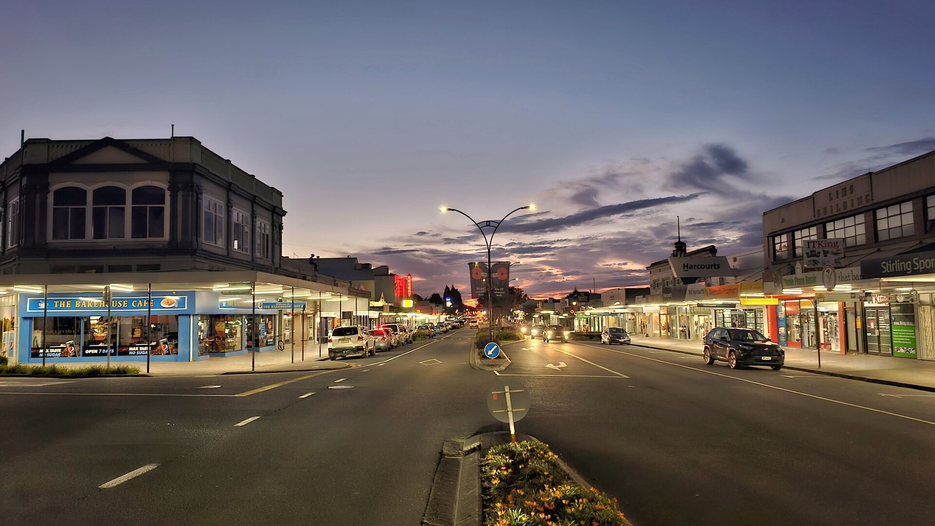 Te Awamutu town centre at dusk