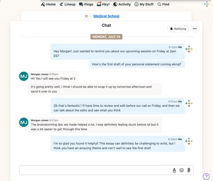 screenshot of Inspira Advantage's messaging sytem