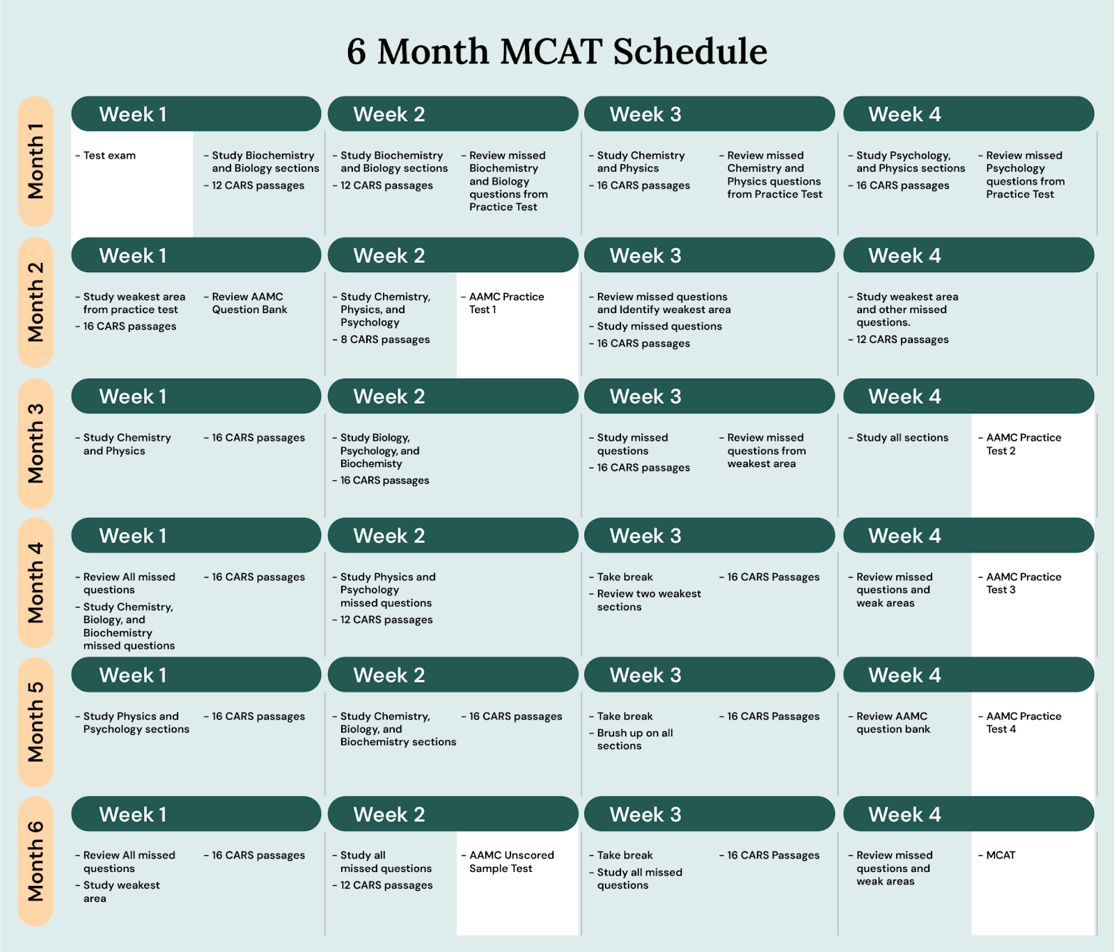 6 Month MCAT Schedule