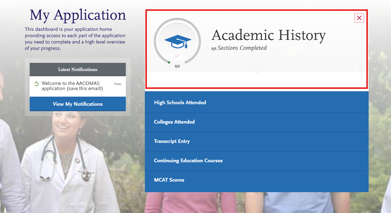 AACOMAS Academic History section