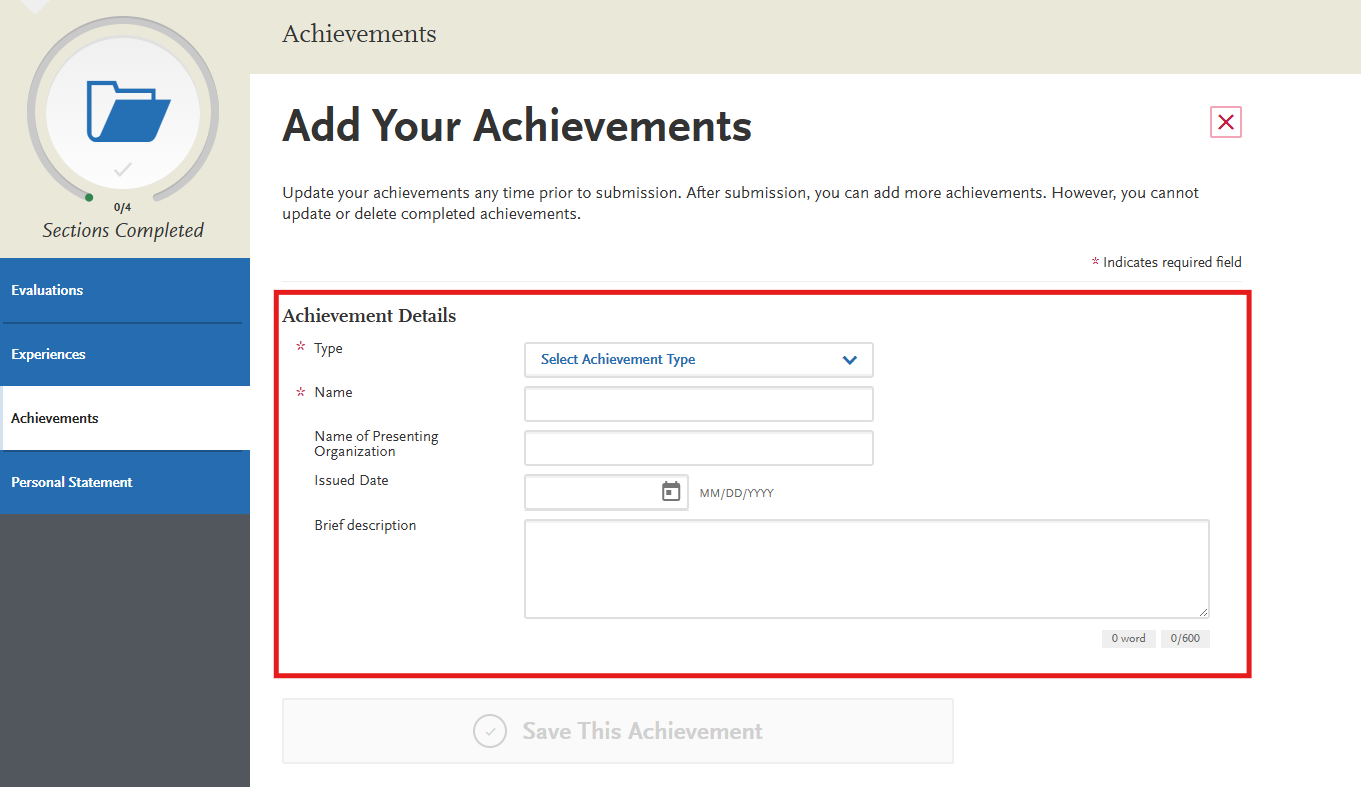 AACOMAS Achievements subsection