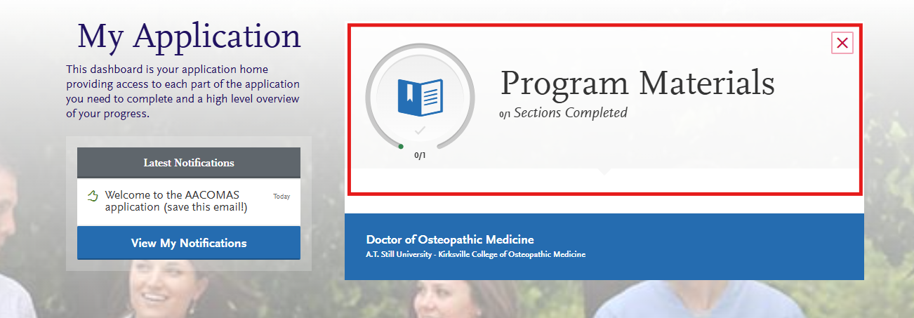 AACOMAS Program Materials section