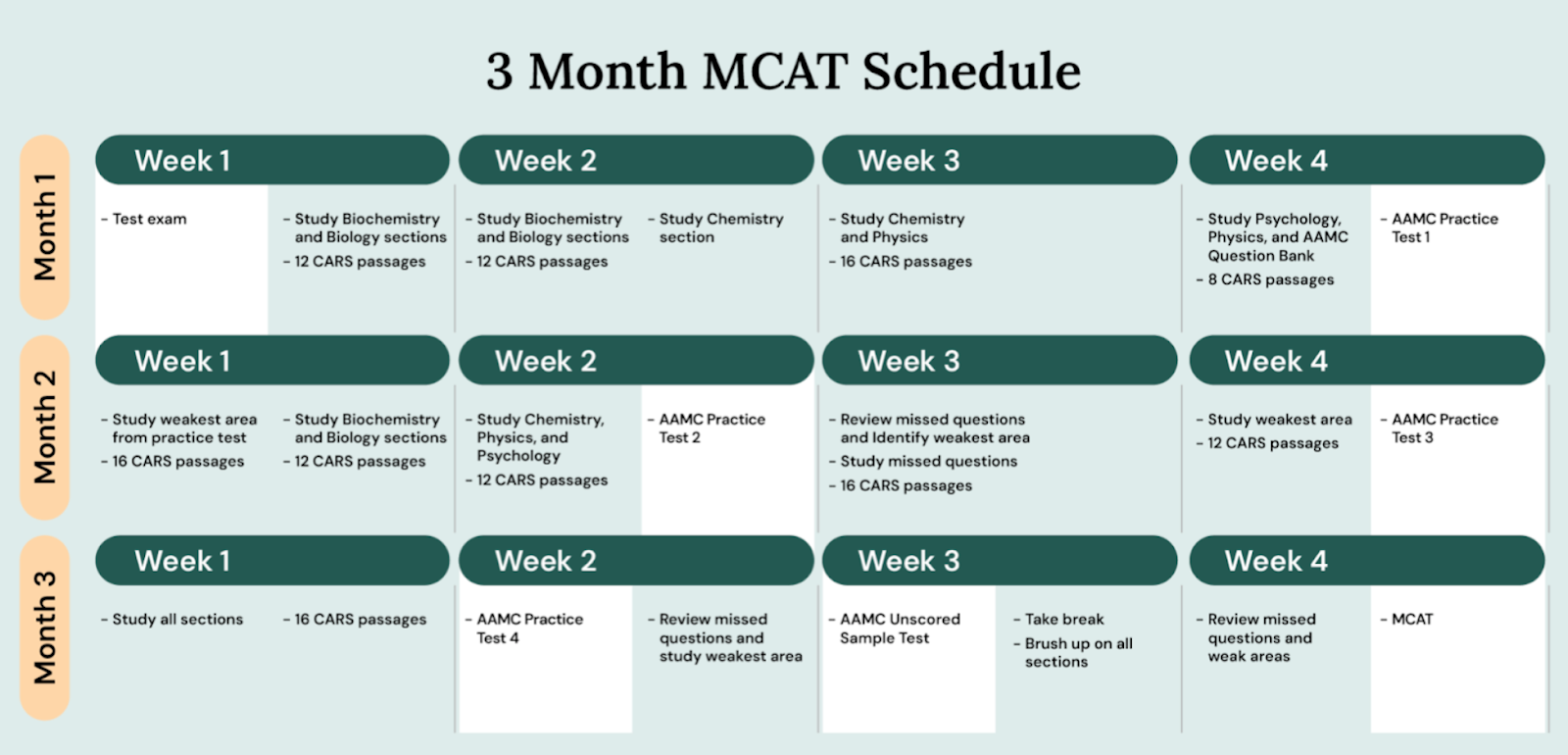 3 Month MCAT Schedule