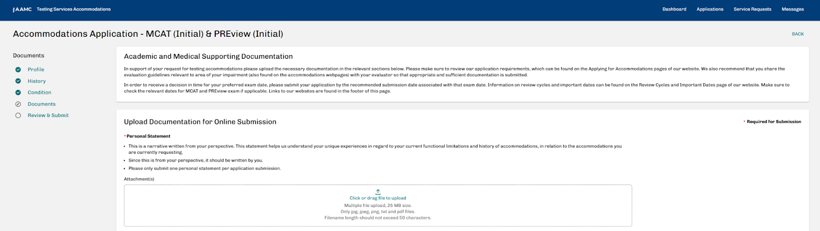 MCAT accommodations personal statement