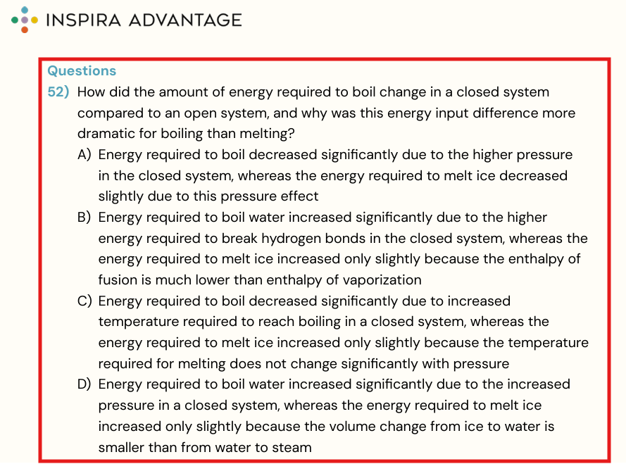 MCAT Chemical and Physical Foundations of Biological Systems Passage 9 question 52