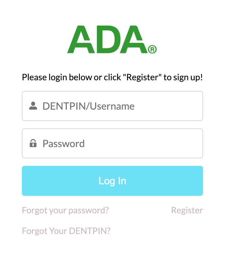 ADA Registration website