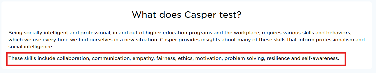 Screenshot of the nine traits that Casper tests